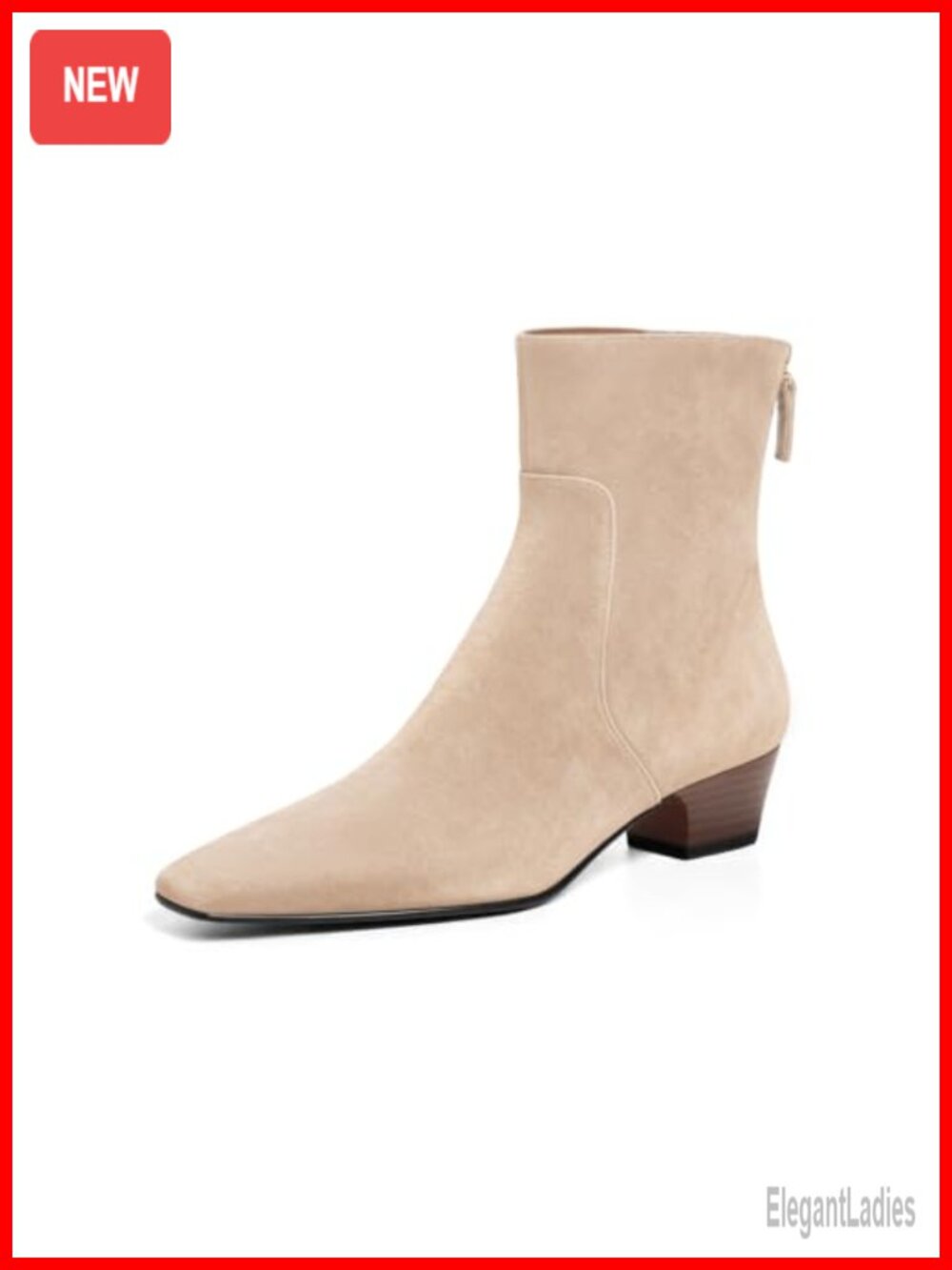 Faux Suede Square Toe Ankle Boots Block Low Heel Back Zipper Booties